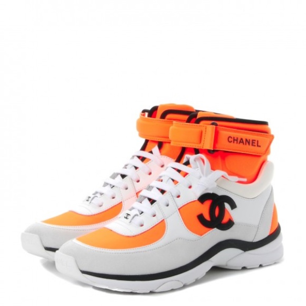 Chanel Orange and White High-Top Sneakers